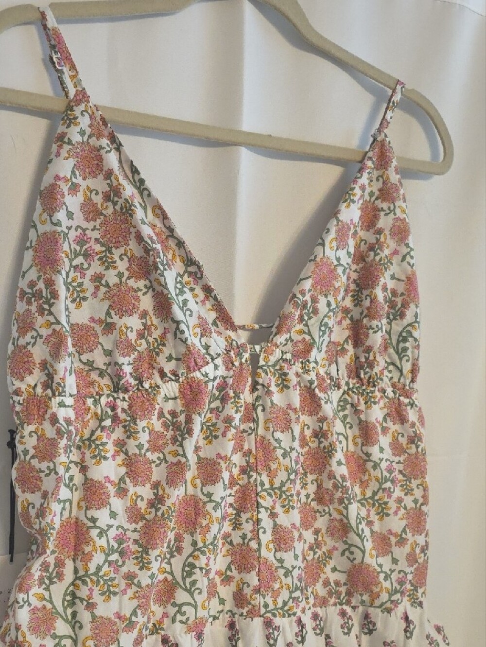 Japna Cotton Cream Maxi Dress with Pink Floral Print Size XL - Picture 8 of 16